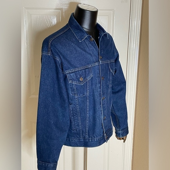 Vintage J Peterman Jacket Mens Large Denim Dark Blue Trucker Made in USA Button - Picture 3 of 11